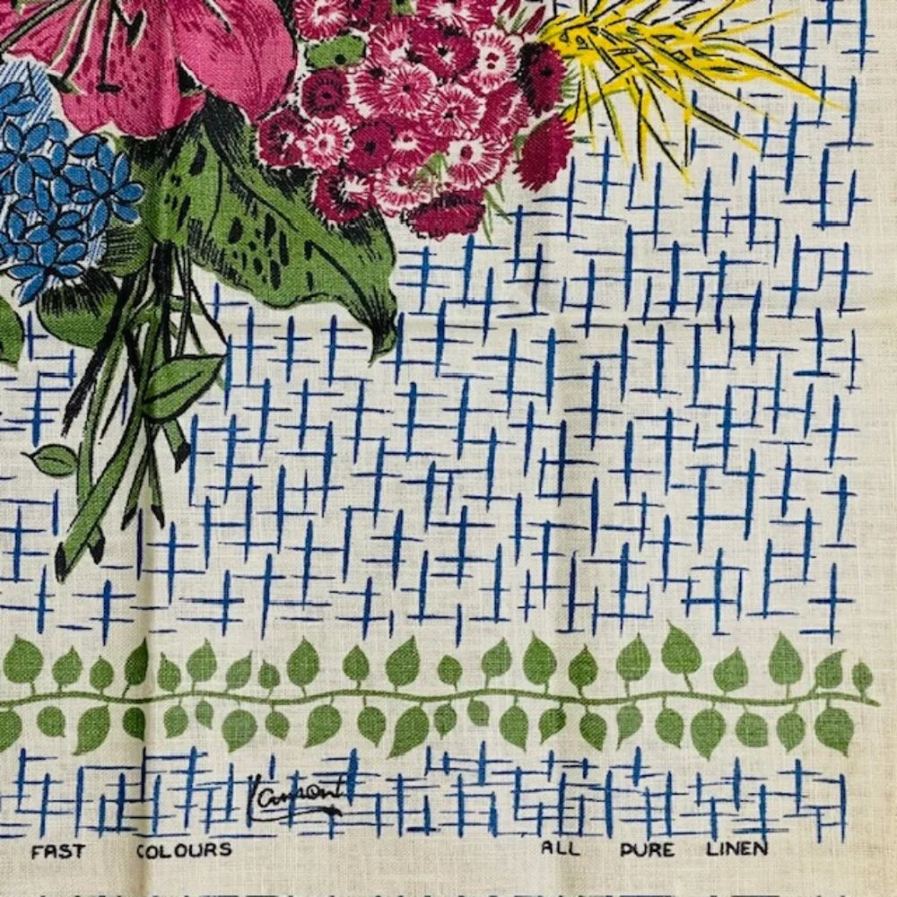 Samuel Lamont MCM 100% Irish Linen Floral Still Life Tea Towel XL NOS - Picture 2 of 6